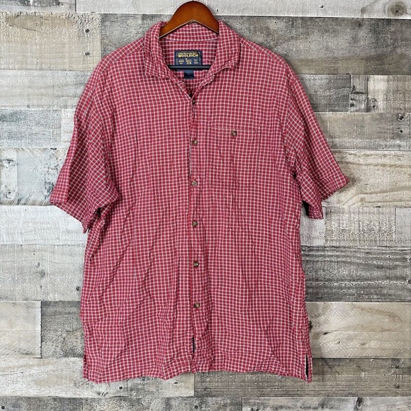Woolrich Other - Woolrich Shirt Mens XL Short Sleeve Button Front Red Plaid Hiking Camping Pocket